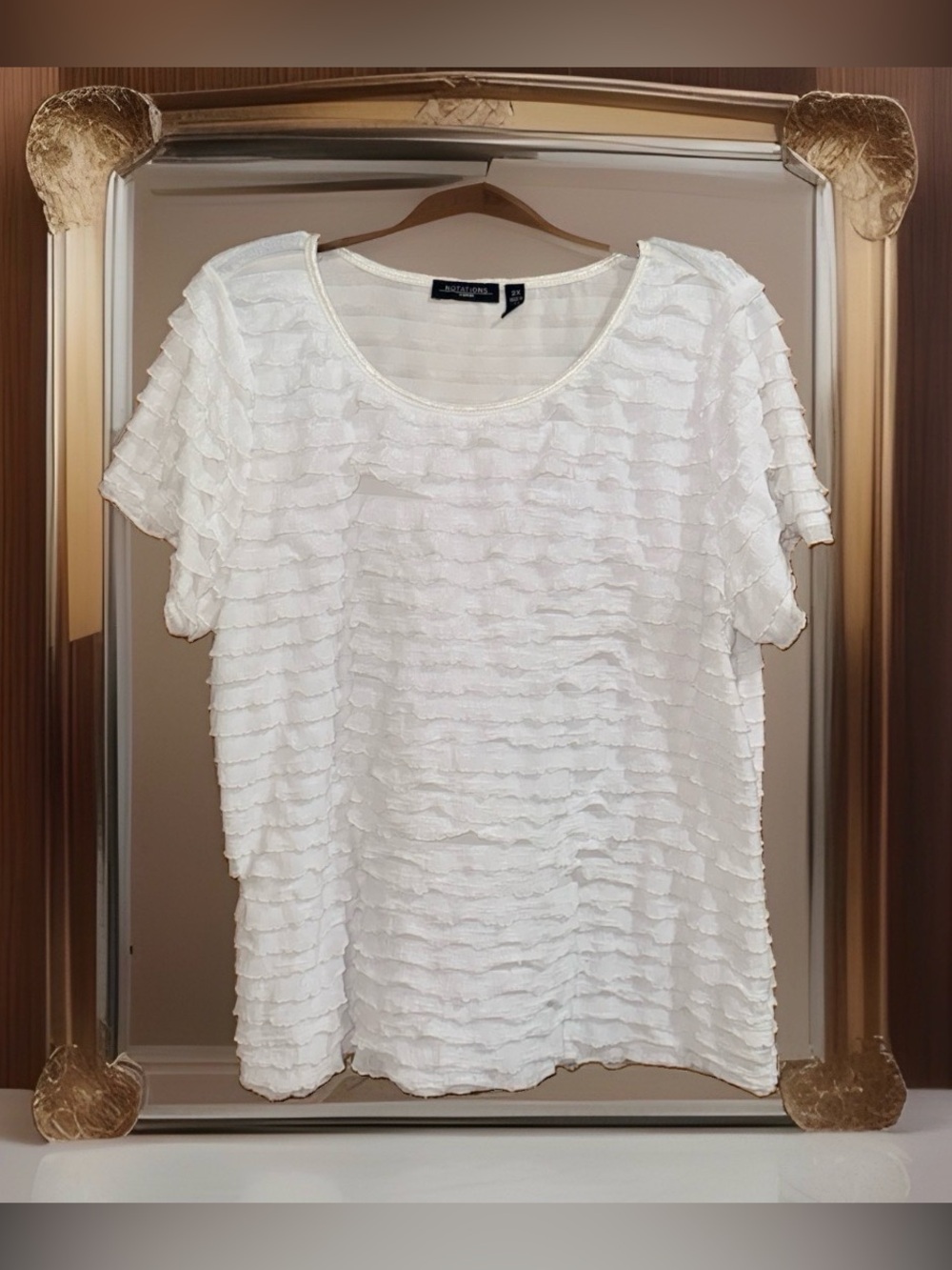 Notations Woman White Short Sleeve Ruffle Texture Tee-2X-EC